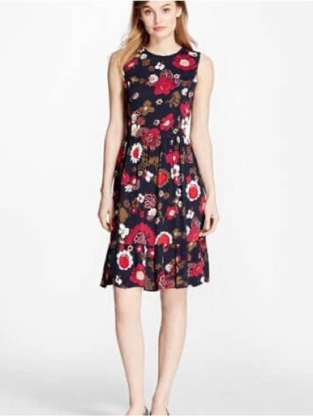 Brooks Brothers Red Fleece Floral Sleeveless Fit & Flare Dress Size 0